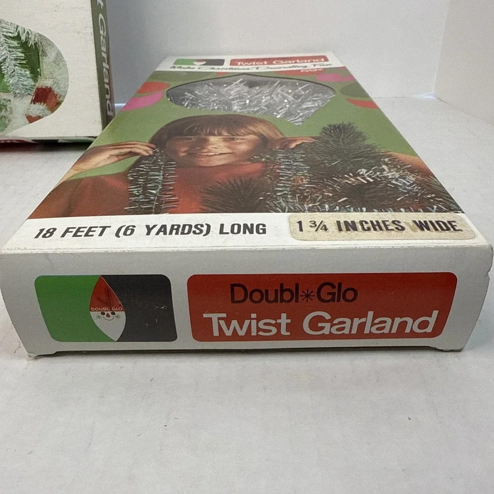 2 NOS Doubl Glo Silver Tinsel‎ Twist Garland 18 Feet 6 Yards 1 1/3 Inch Wide